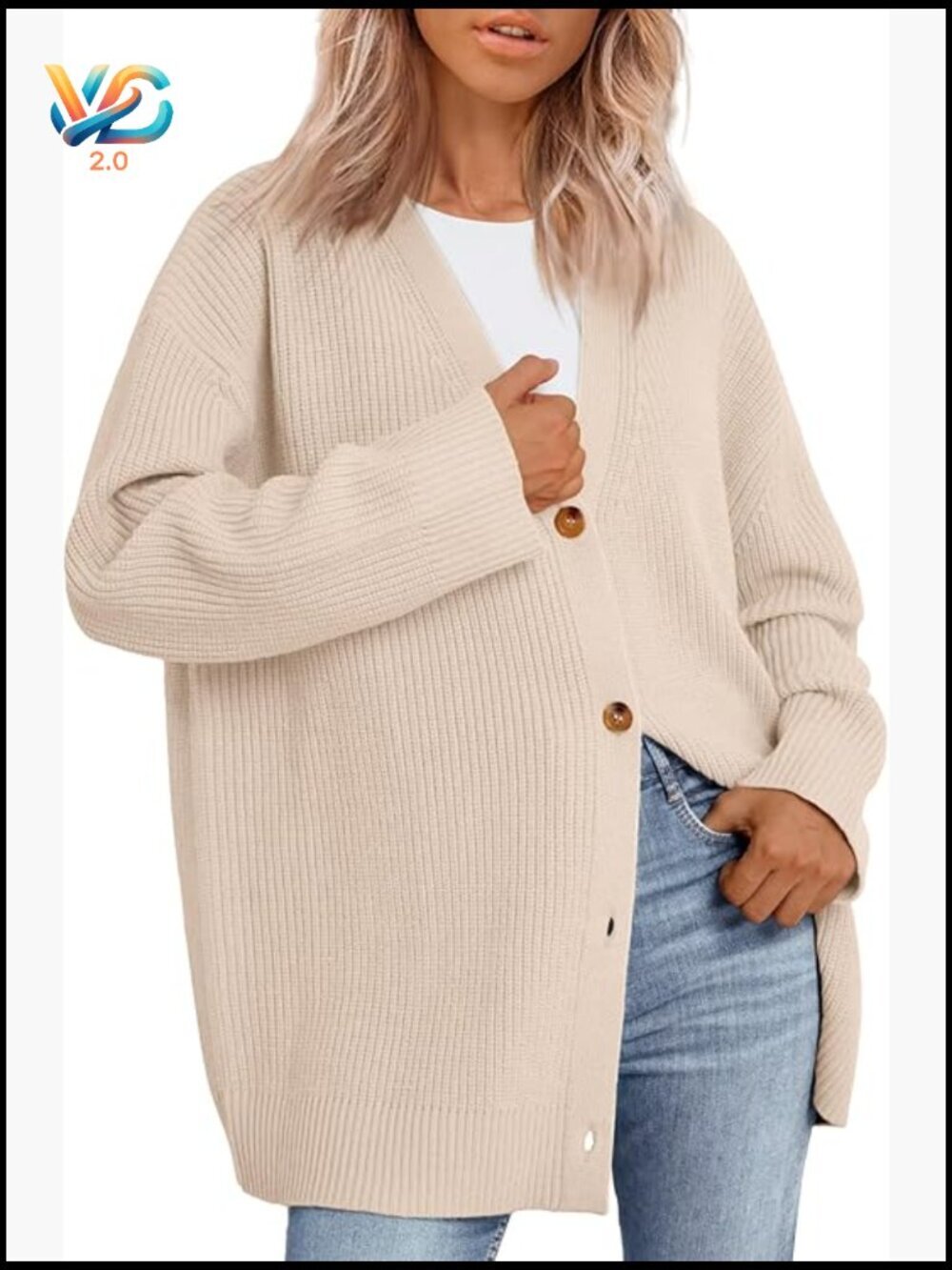 Oversized V-Neck Knit Button Front Cardigan Sweater Fall Outfit